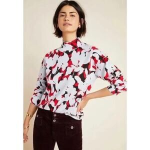 Anthropologie Lizzie Floral Sweater Women's XL Mock Neck Soft Knit Abstract Art